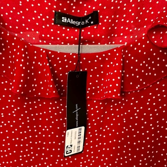 Polka Dot Top Tie Sleeves New With Tags Women’s Size Medium Red White - Picture 2 of 9